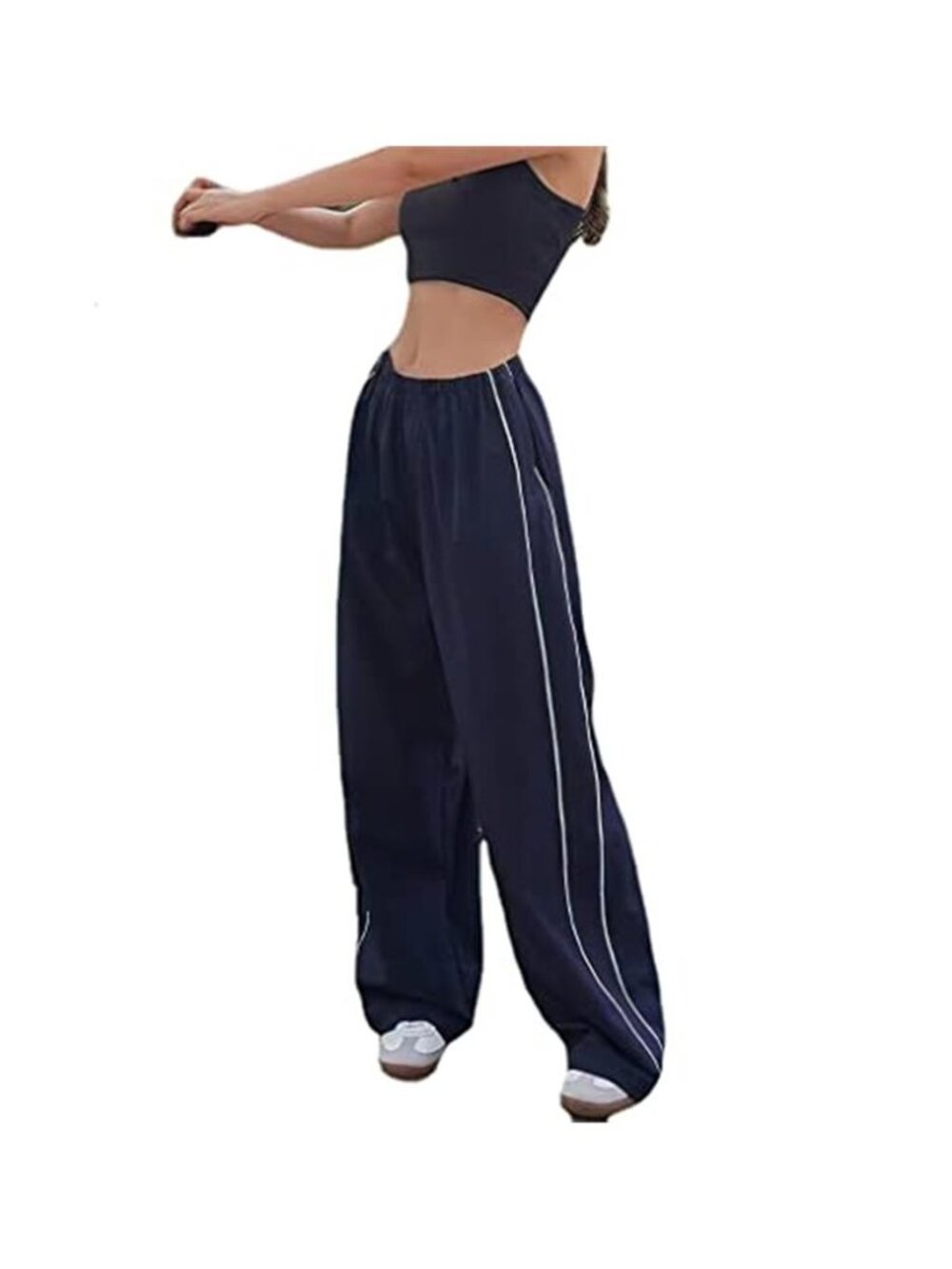 Women's Y2K Baggy Parachute Pants High Waist Cargo Pants Wide Leg Streetwear - Picture 6 of 7